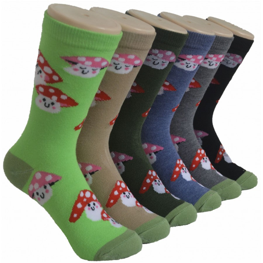 Women's Novelty Crew Socks - Mushroom Print - Size 9-11