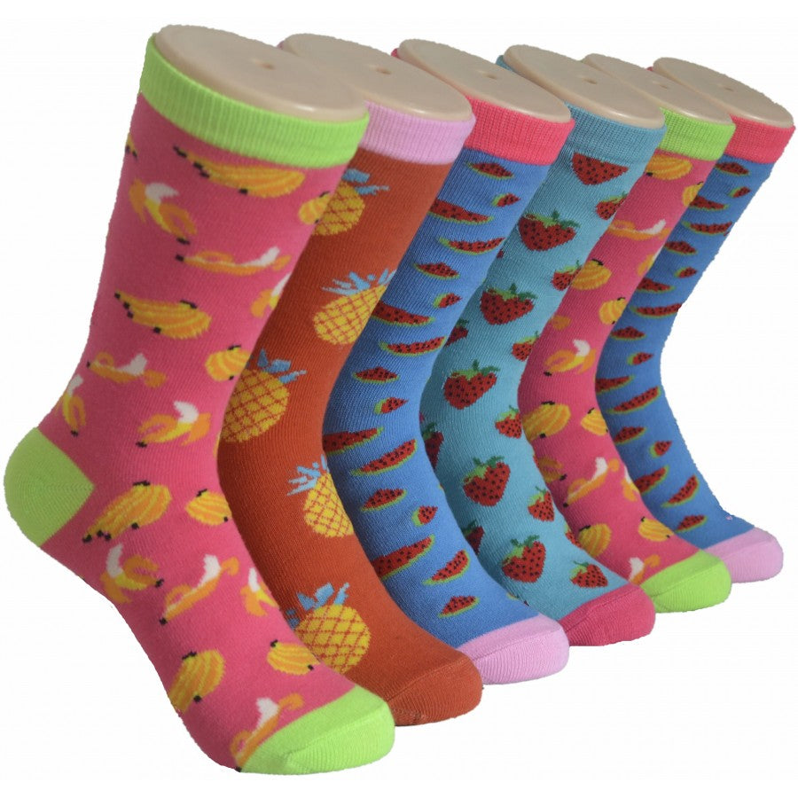 Women's Novelty Crew Socks - Fruit Print -  Size 9-11