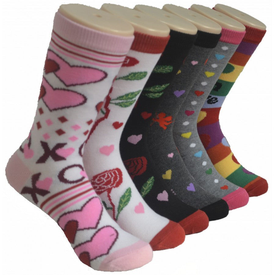 Women's Novelty Crew Socks - Valentine's Day Cupid & Roses Print -  Size 9-11