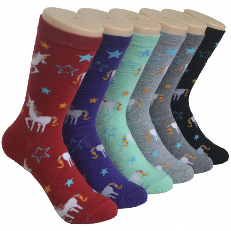 Women's Novelty Crew Socks - Unicorn & Stars Print - Size 9-11