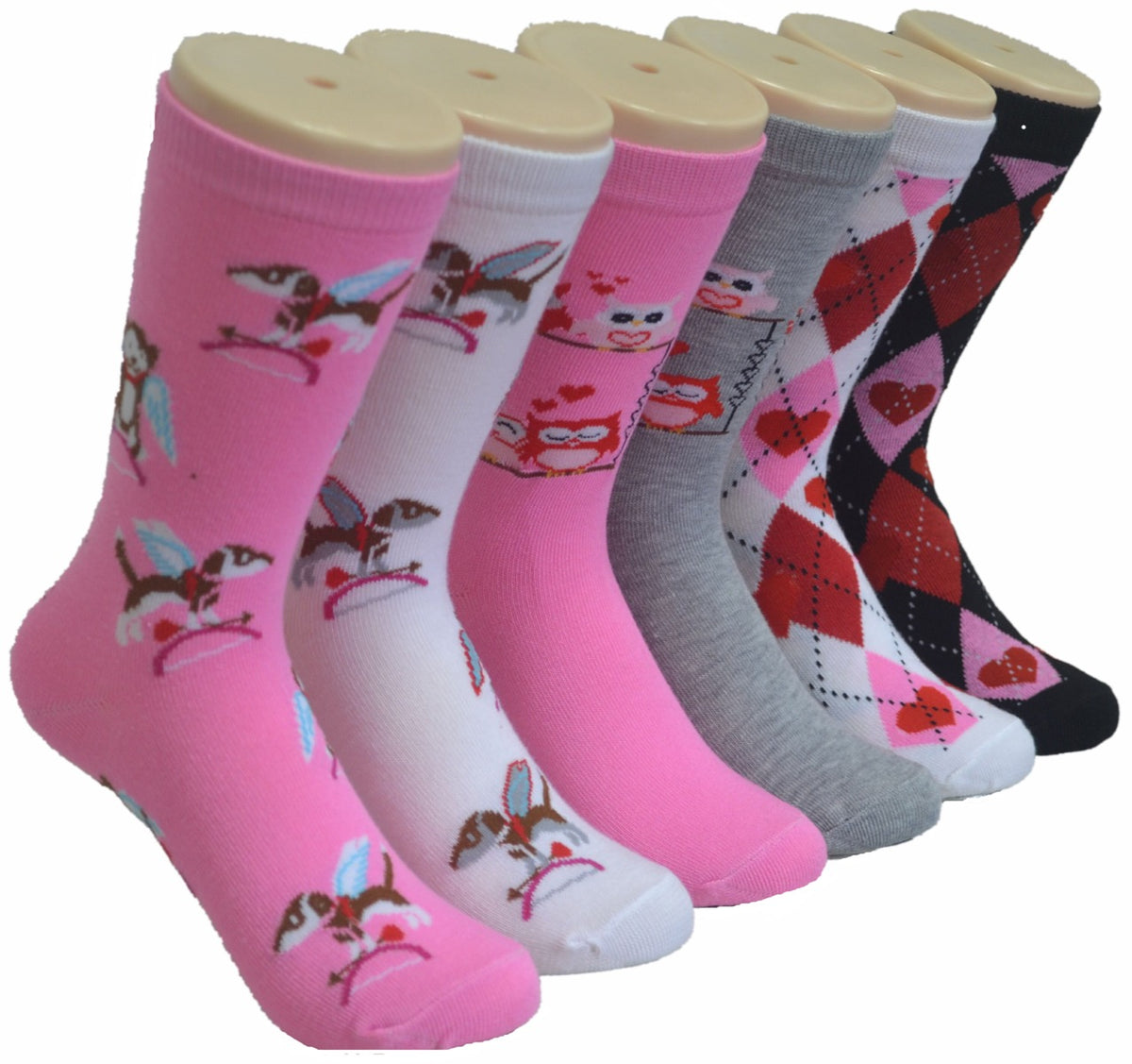 Women's Valentine's Novelty Crew Socks - Cuddle Pets & Argyle Pattern Print - Size 9-11
