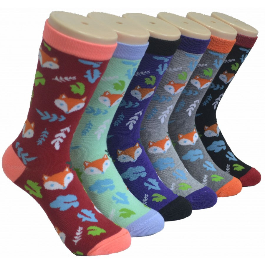 Women's Novelty Crew Socks - Fox & Forrest Print - Size 9-11