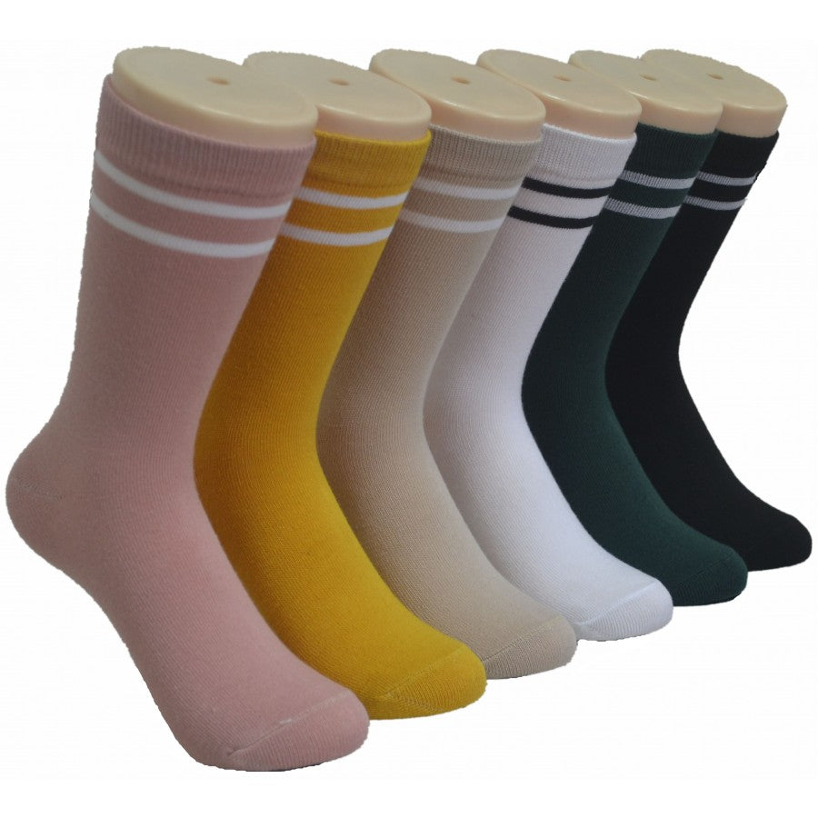 Women's Novelty Crew Socks - Athletic Two Tone Stripe Print - Size 9-11