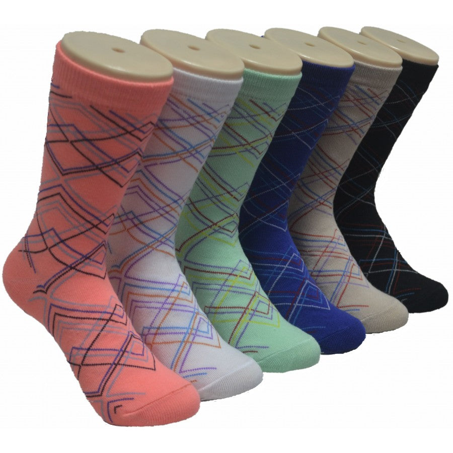 Women's Novelty Crew Socks - Two Tone Argyle Print - Size 9-11