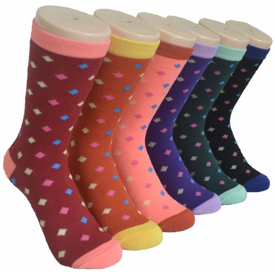 Women's Novelty Crew Socks - Two Tone Rhombus Print - Size 9-11