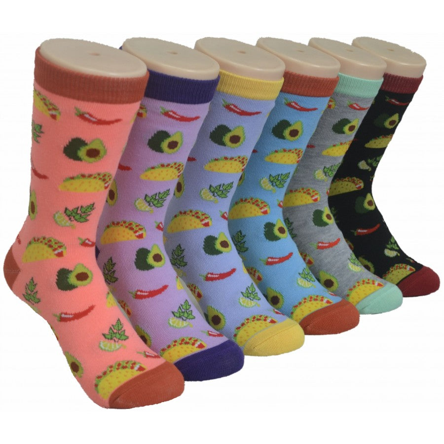 Women's Novelty Crew Socks - Mexican Food Lover Print - Size 9-11