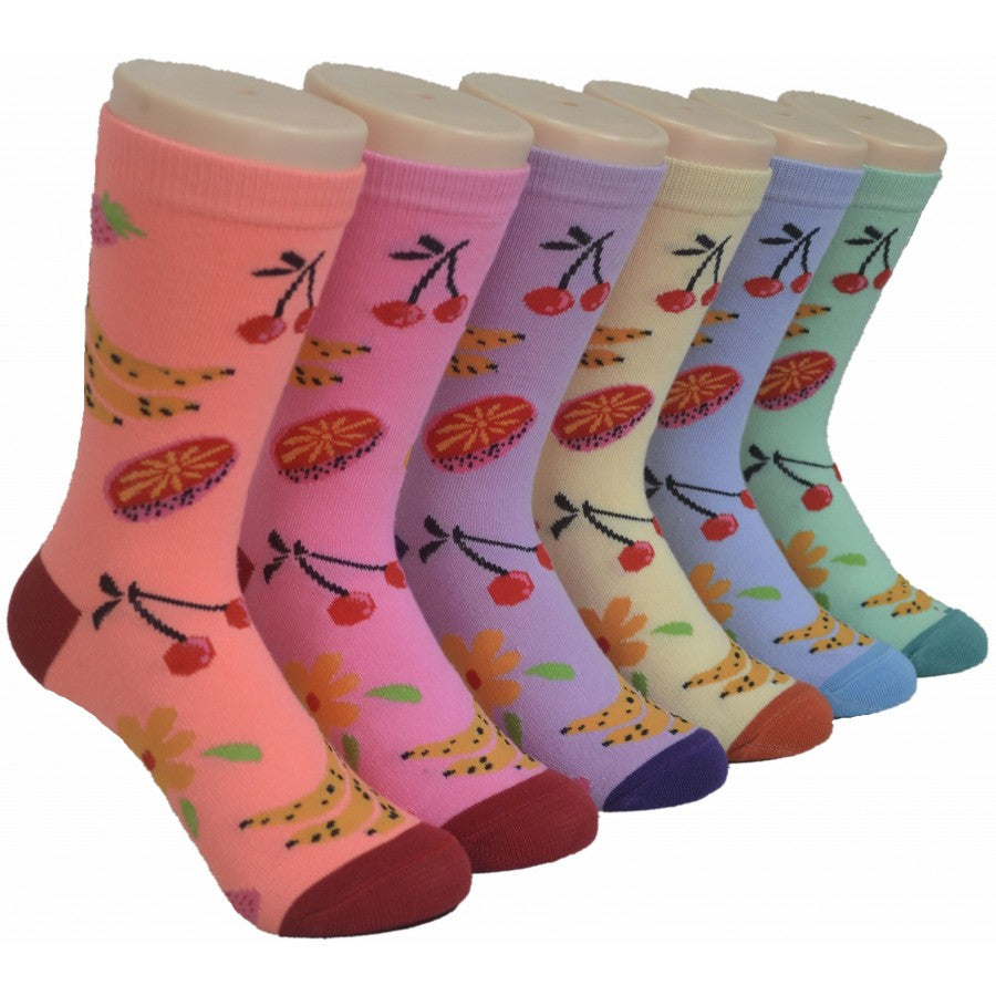Women's Novelty Crew Socks - Pomegranate Fruit Print - Size 9-11
