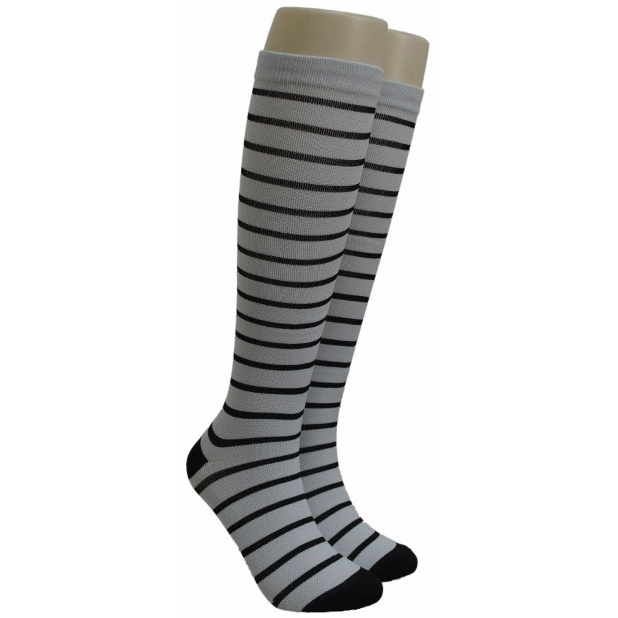 Unisex Adult Compression Socks - Silver & Black Stripes - One Size Fits Most