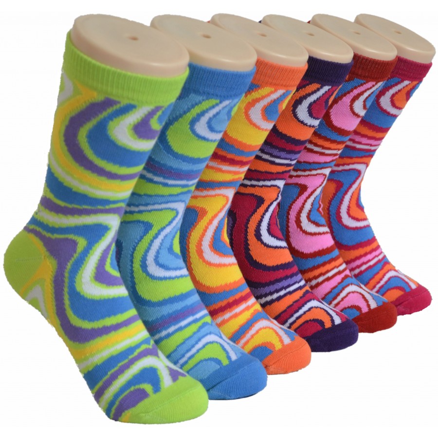 Women's Novelty Crew Socks -Tie-Dye Swirl Print - Size 9-11