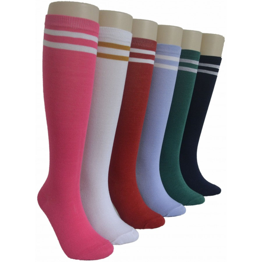 Women's Knee High Printed Socks - Two Tone Stripe Print - Size 9-11