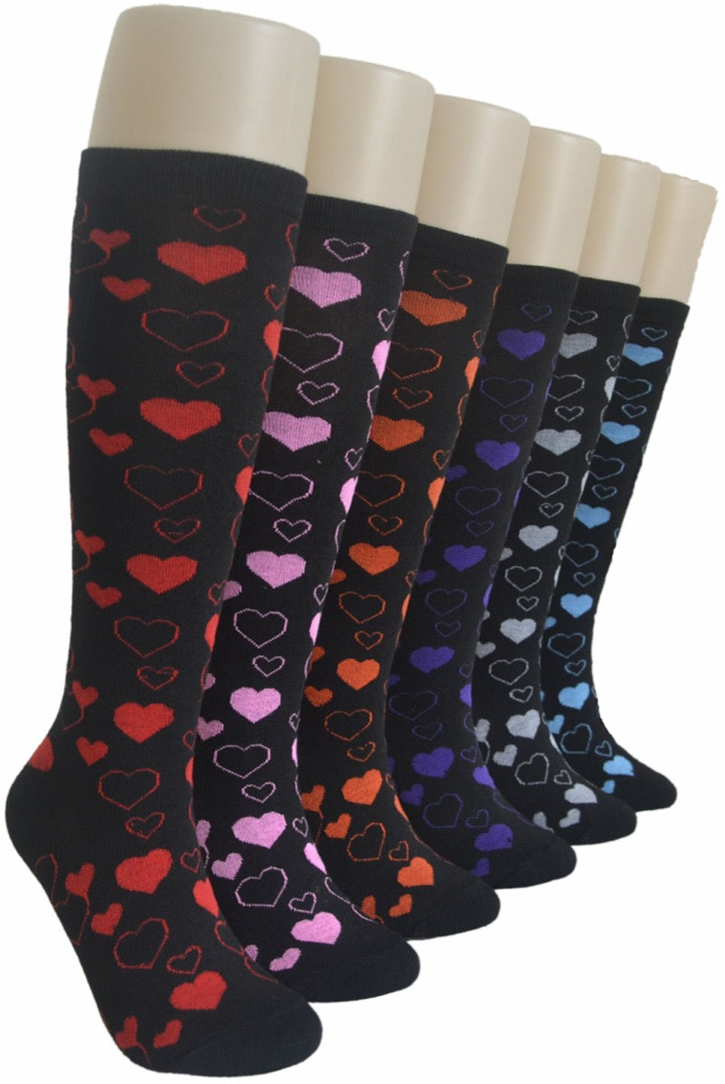 Women's Novelty Knee High Socks - Two Tone Valentine's Day Heart Print - Size 9-11