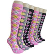 Women's Novelty Knee High Socks - Pink Tone Argyle Print - Size 9-11