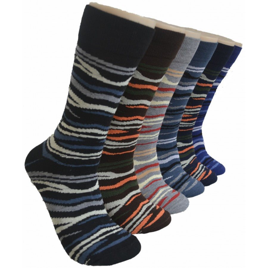 Men's Novelty Crew Socks - Two Tone Wavy Stripe Print - Size 10-13