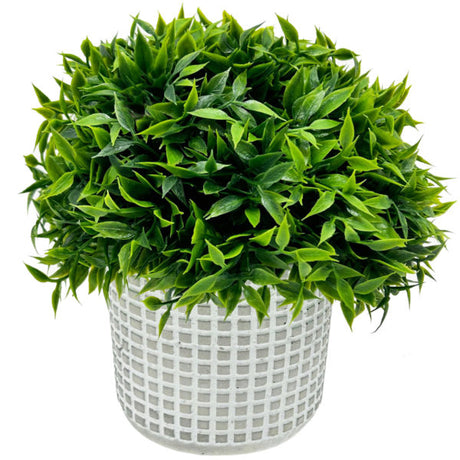 7" x 3.25" Faux Bush Plant with Decorative Cement Pot
