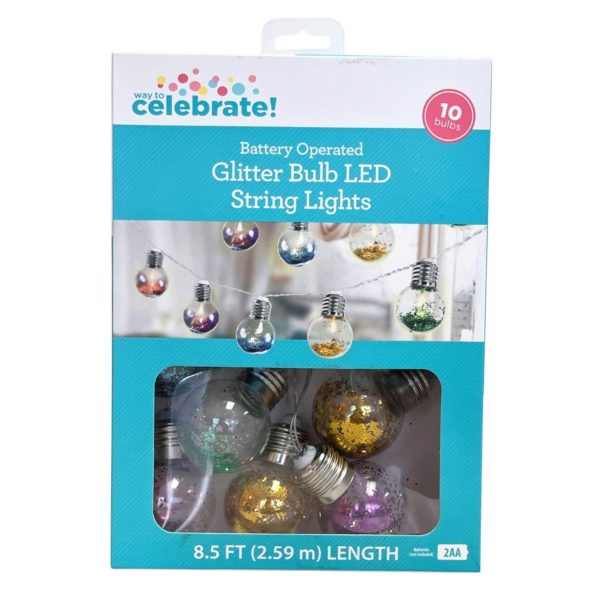 Celebrate Battery Operated Glitter 10 Bulb LED String Lights