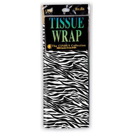 4 Sheet Zebra Print Gift Tissue Wrap 20" x 20"
