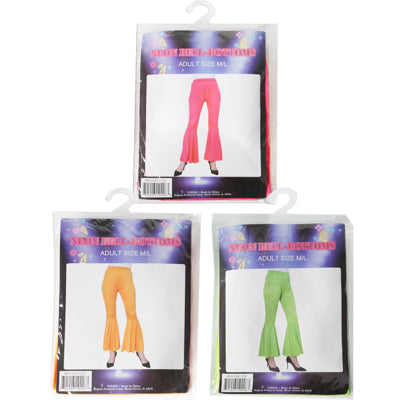 Costume Bell-bottoms 3ast Neon Colors Adult Size M/l Pvc Bag/hanger & In Use Insert Card