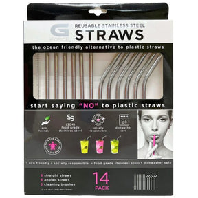 G Force 14 Pack Reusable Stainless Steel Straw Set