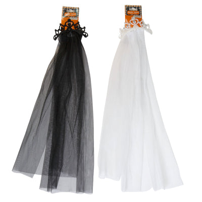 Tiara W/ Veil 26in L 2 Asst Black & White Hlwn Tcd
