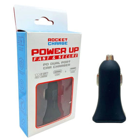 Rocket Charge 18w Dual Port Car Charger with USB A and USB Type C Ports
