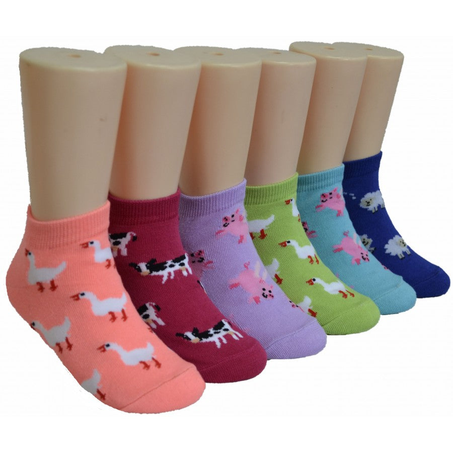 Boy's & Girl's Low Cut Socks - Farm Animals Print - Size 4-6