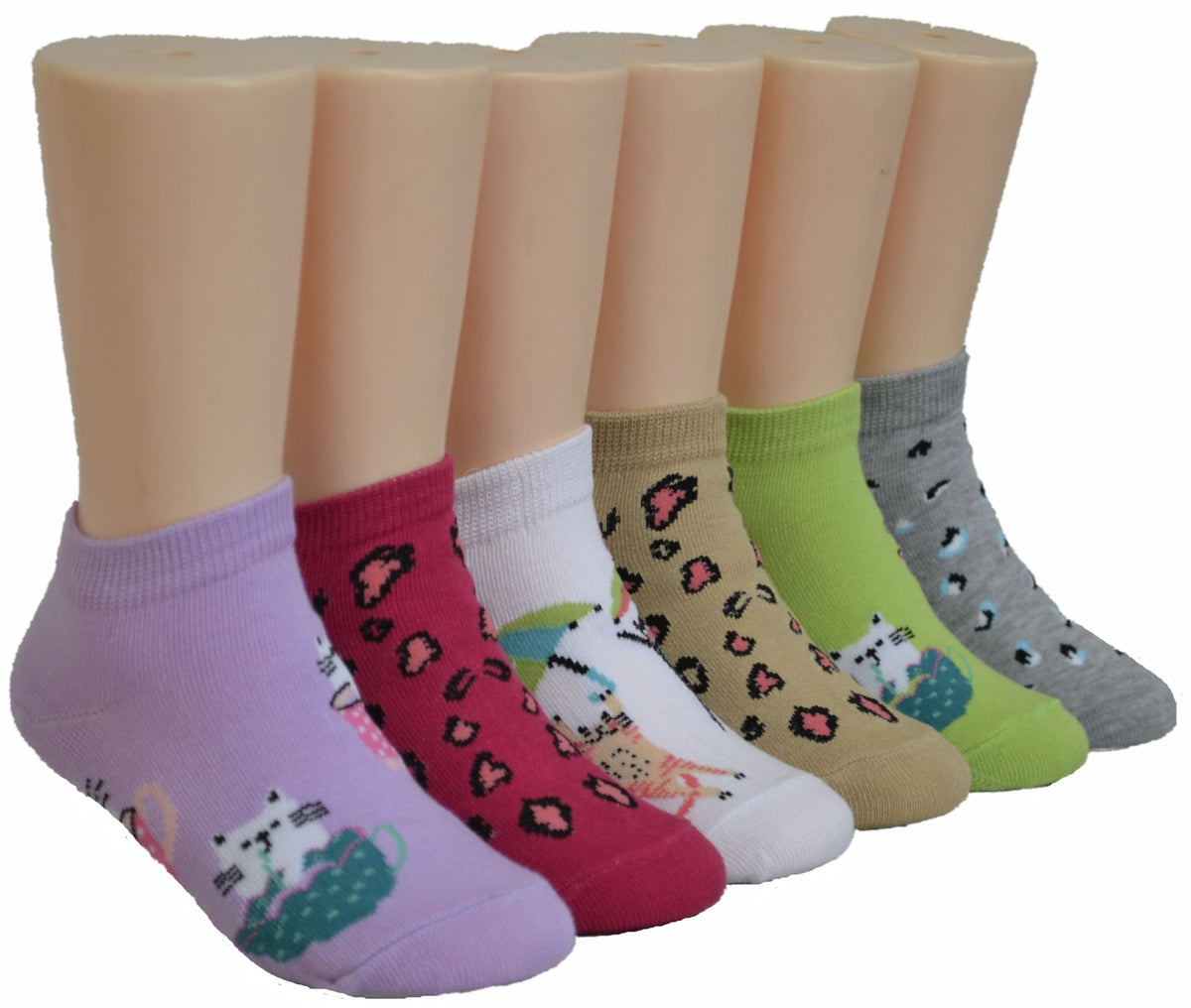 Boy's & Girl's Low Cut Socks - Cat Designs & Cheetah Print - Size 4-6