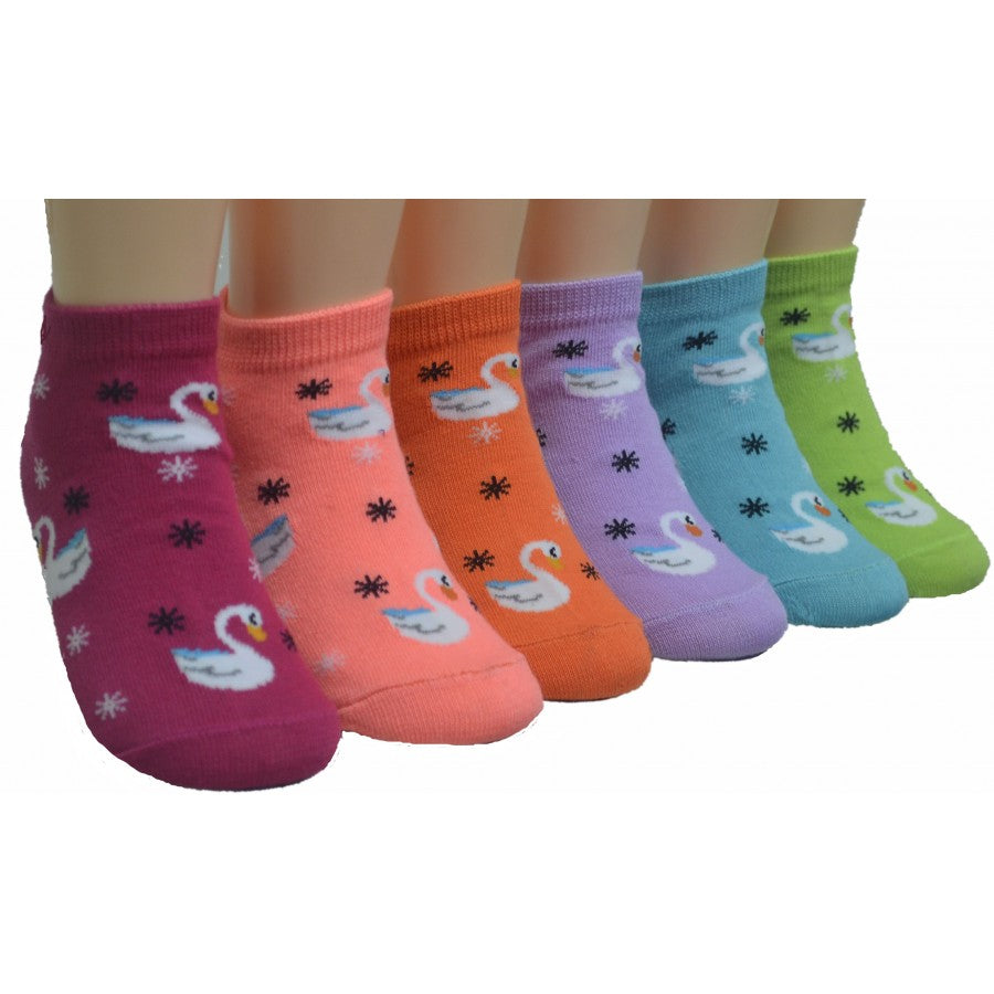 Boy's & Girl's Low Cut Socks - Colorful Swan Print - Size 4-6