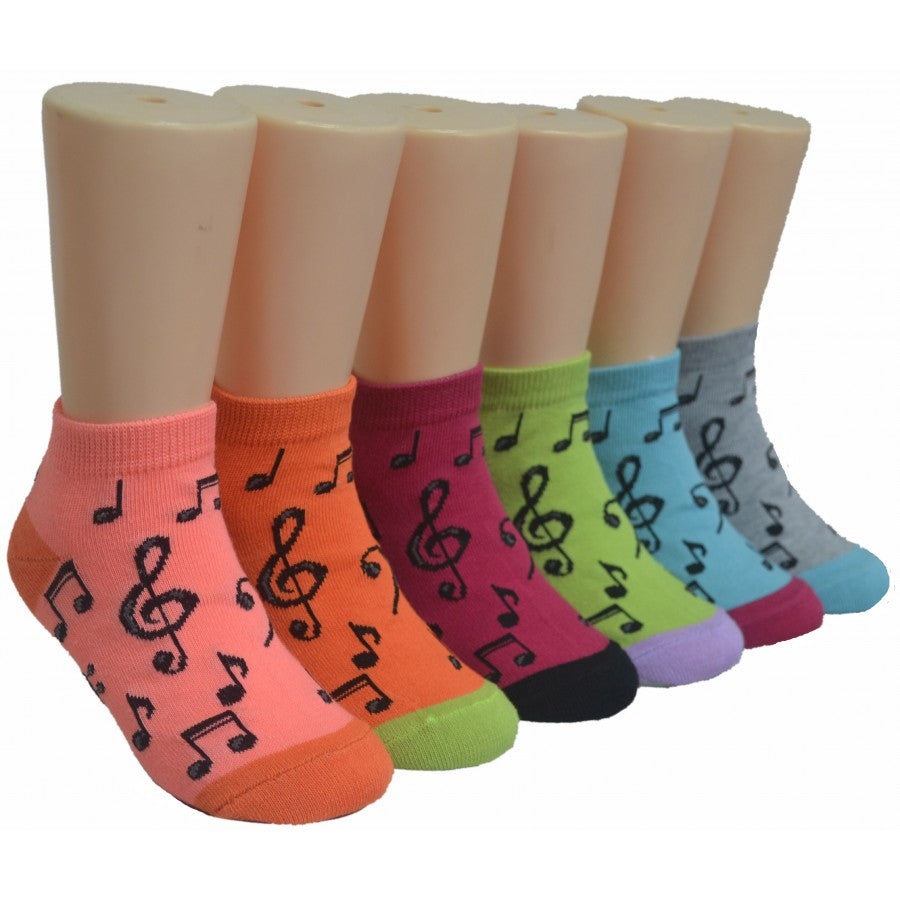 Boy's & Girl's Low Cut Socks - Colorful Music Print - Size 4-6