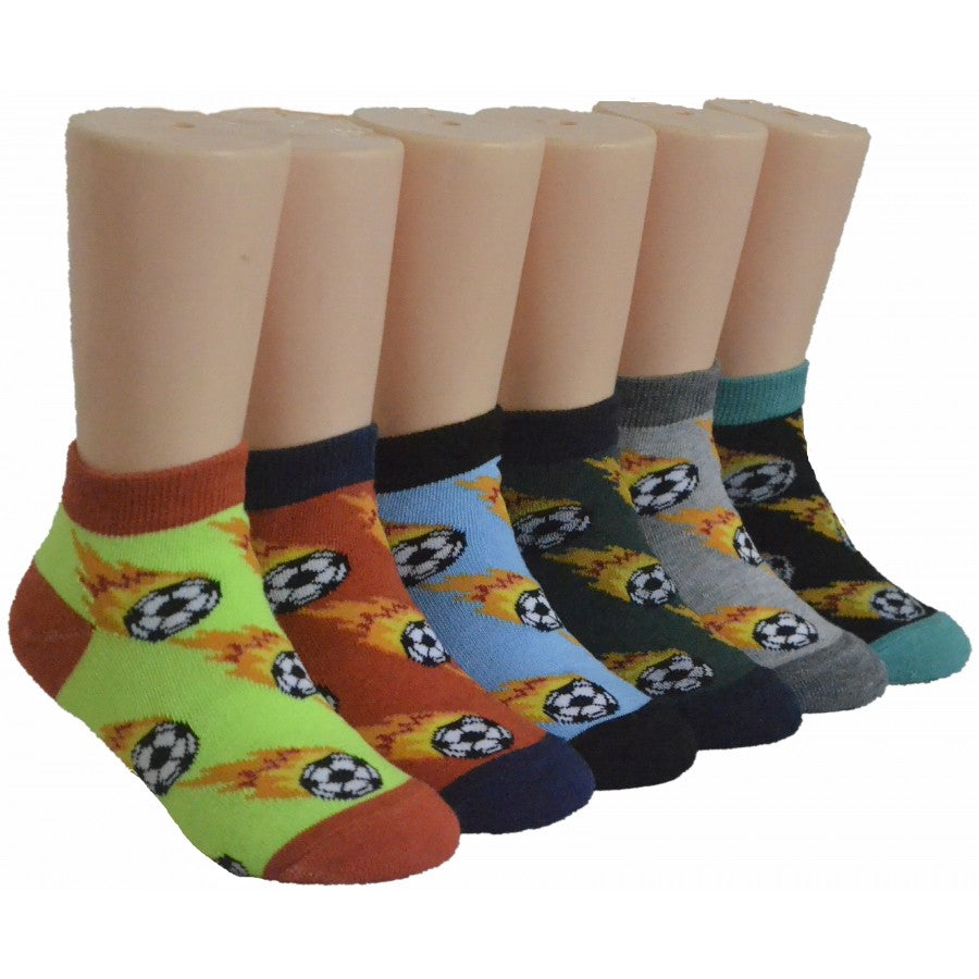 Boy's & Girl's Low Cut Socks - Flaming Soccer Ball Print - Size 6-8
