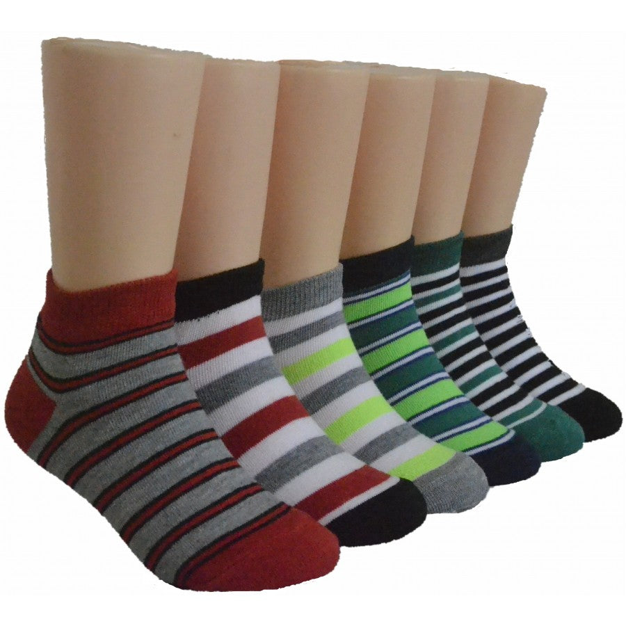 Boy's & Girl's Low Cut Socks - Two Tone Stripe Print - Size 6-8