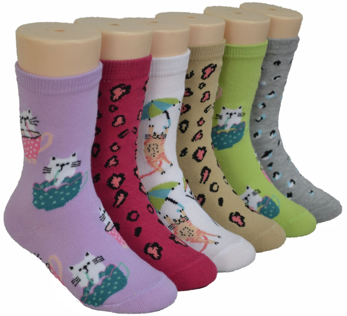 Boy's & Girl's Novelty Crew Socks - Cat Designs & Cheetah Print - Size 6-8