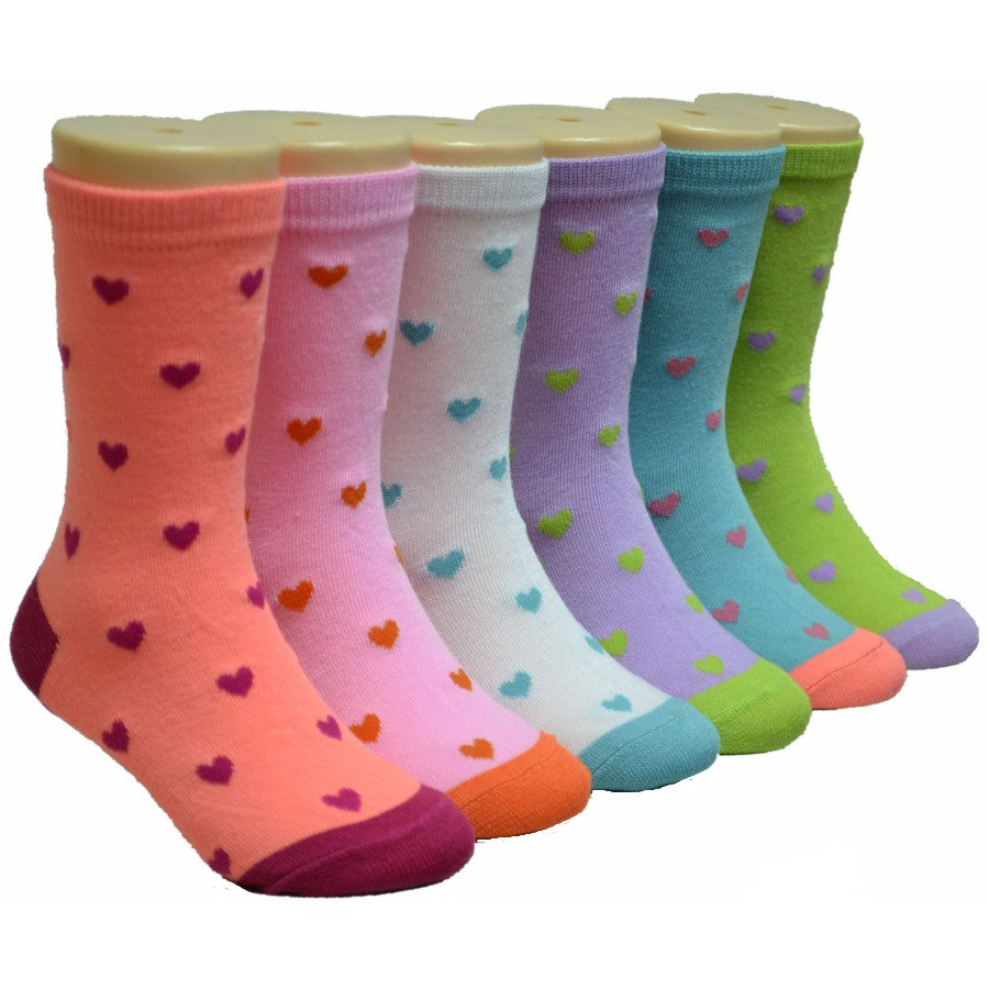 Boy's & Girl's Novelty Crew Socks - Two Tone Heart Print - Size 6-8