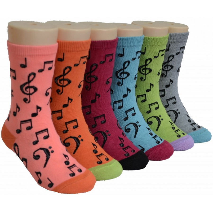 Boy's & Girl's Novelty Crew Socks - Music Print - Size 6-8