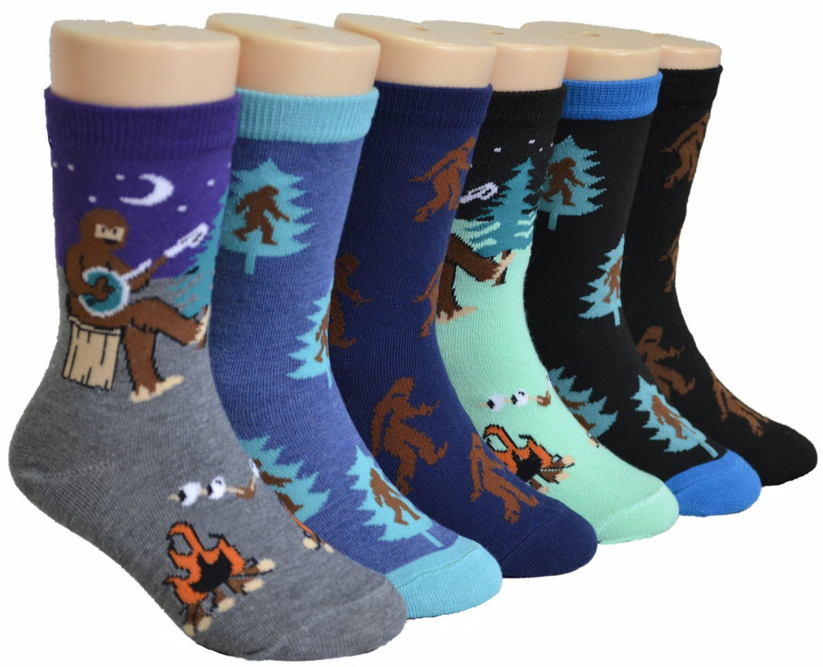 Boy's & Girl's Novelty Crew Socks - Sasquatch & Big Foot Print - Size 6-8