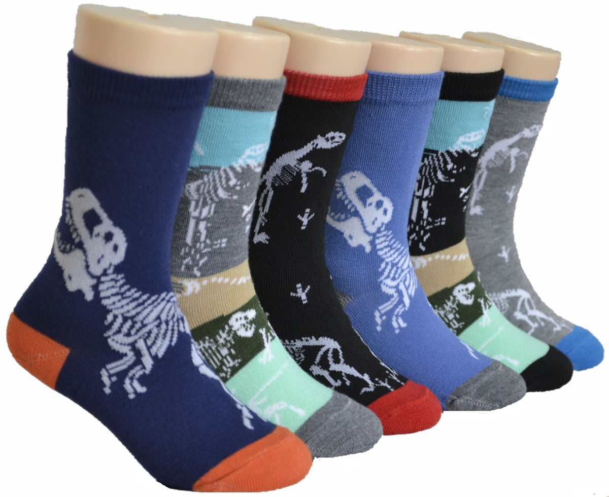Boy's & Girl's Novelty Crew Socks - Dinosaur Fossil Print - Size 6-8