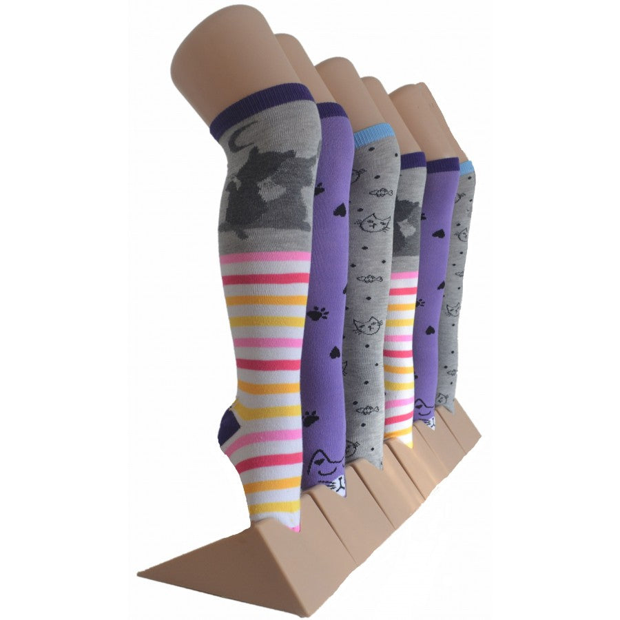 Boy's & Girl's Novelty Knee High Socks - Cat & Paw Print - Size 6-8