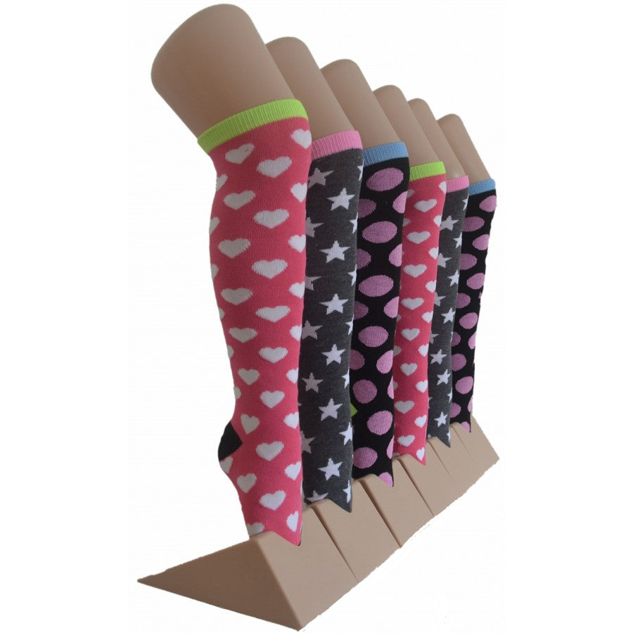 Boy's & Girl's Novelty Knee High Socks - Star, Heart, & Polka Dot Print - Size 6-8