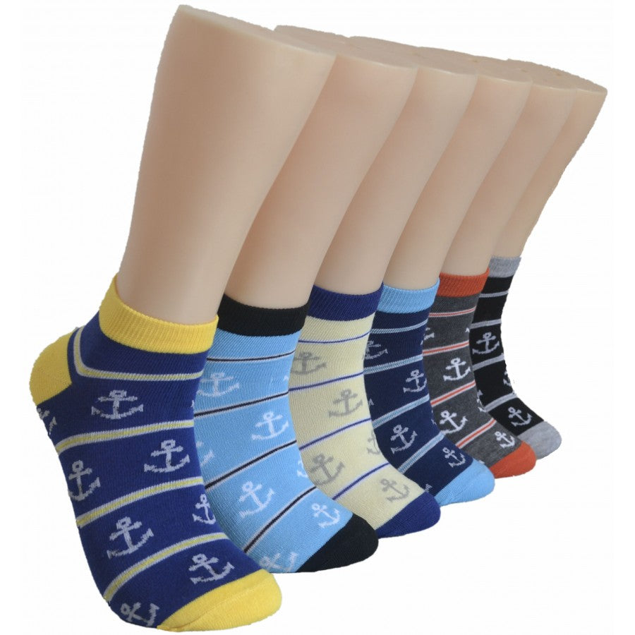 Men's Low-Cut Socks - Two Tone Sailor Print - Size 10-13