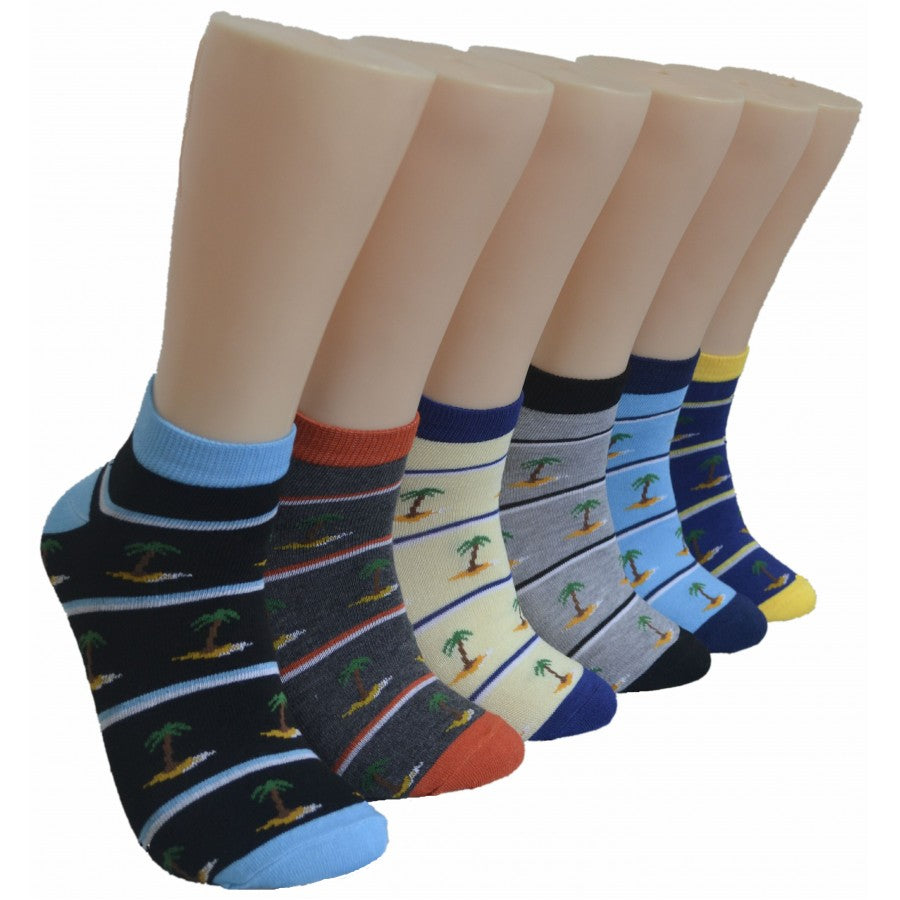 Men's Low-Cut Socks - Two Tone Palm Tree Print - Size 10-13