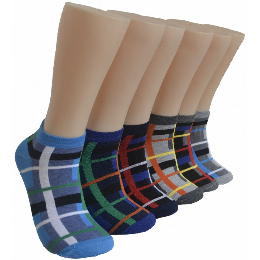 Men's Low-Cut Socks - Two Tone Plaid Print - Size 10-13