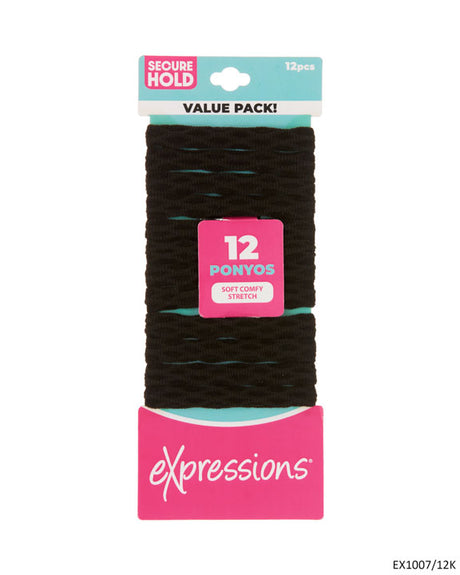 Ponyo Hair Elastics - Black - 12-Pack