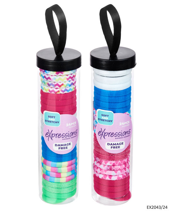 Ponyo Hair Elastics in Canister - Bright Assorted Colors - 24-Pack
