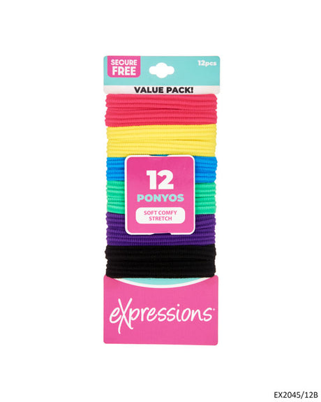 Textured Ponyos Hair Elastics - Bright Colors - 12-Pack