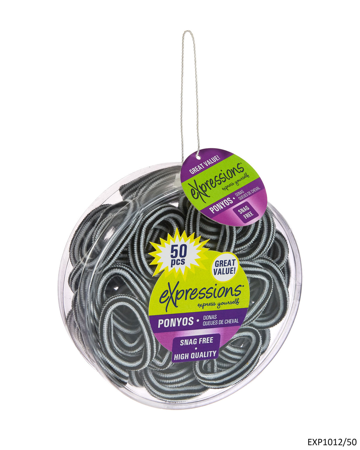 Two Tone Ponyo Hair Elastics w/ Retail Canister - Black & White - 50-Pack
