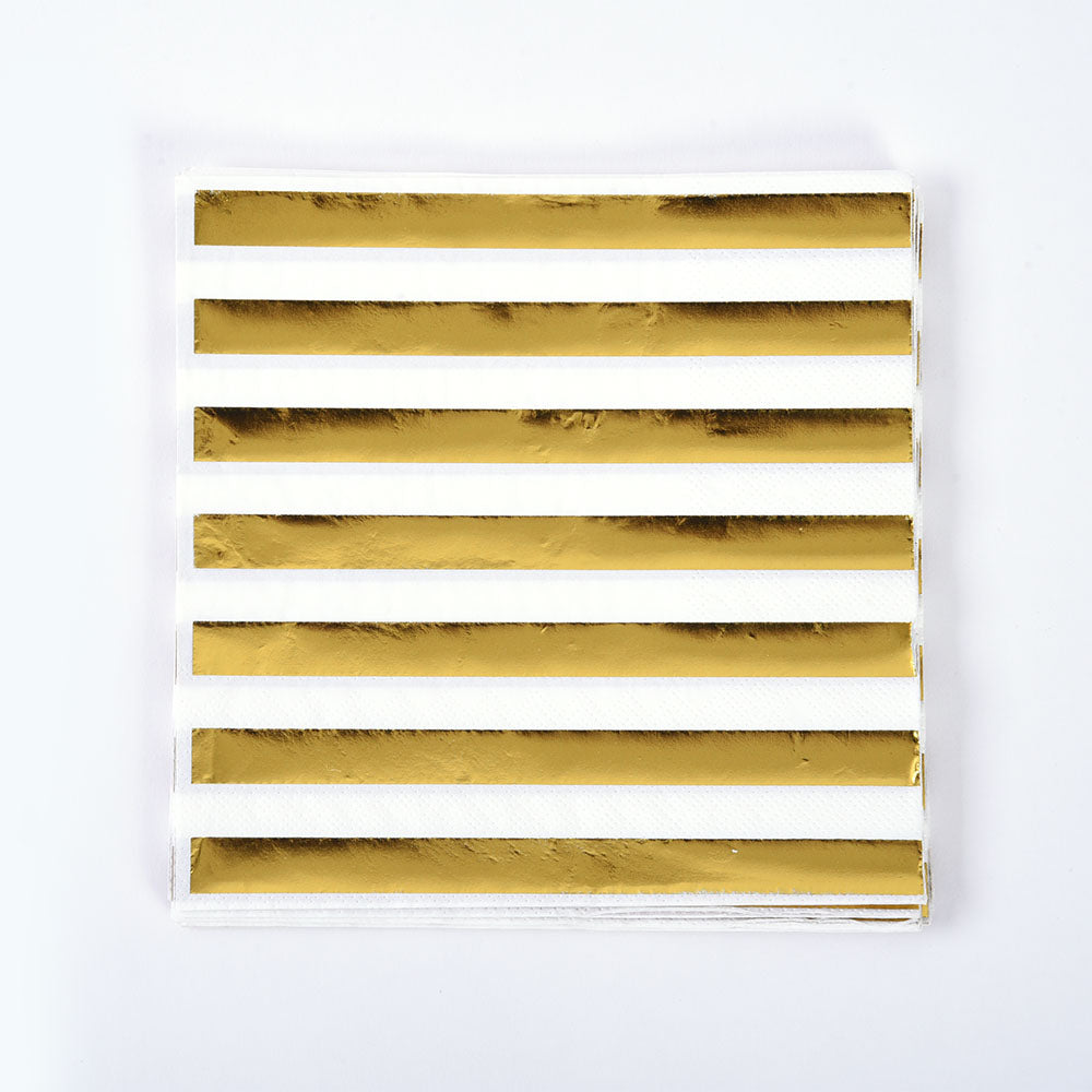 13"Gold Stripe Hot Stamp Lunch Napkins - 12-Packs