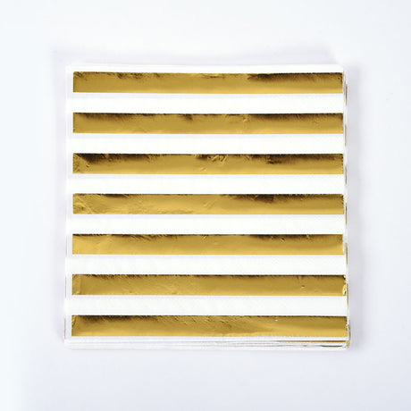 13"Gold Stripe Hot Stamp Lunch Napkins - 12-Packs