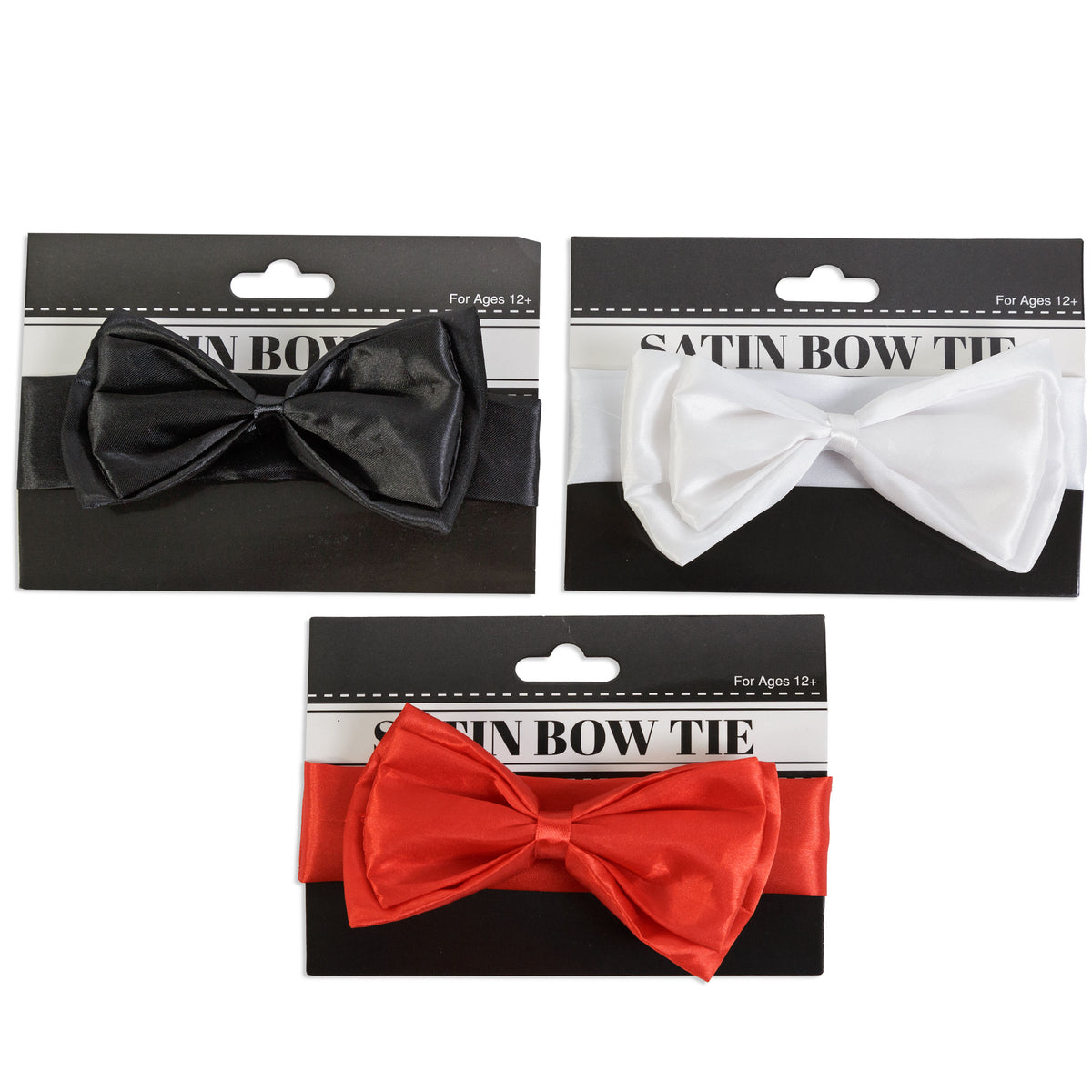 Bow Tie Satin Costume 3asst White/black/red Self Fastening Tcd