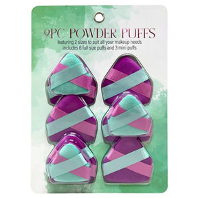 Beauty Fusion 9 Piece Magenta and Blue Double Ribbon Powder Puffs