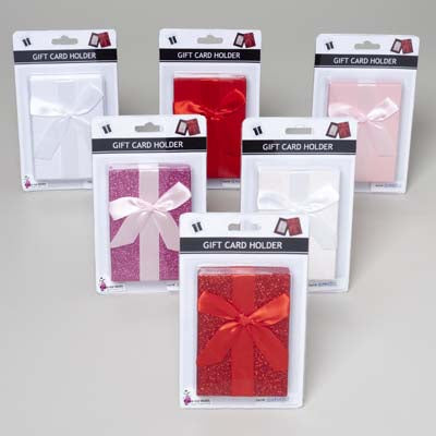 Gift Card Holder Box W/satin Bow 4.4x3 X .5in Glitter/embossed 3clrs/12pc Mdsgstrip
