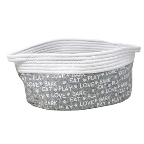 Winifred and Lily 16"x12" Grey Felt and Rope Circular Pet Storage Bin with Love